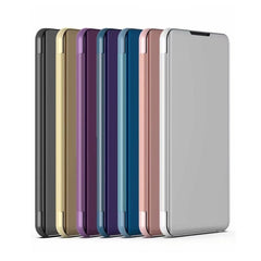 Plated Mirror Horizontal Flip Leather Phone Case with Holder, For iPhone 15 Pro Max, For iPhone 15 Pro, For iPhone 15 Plus