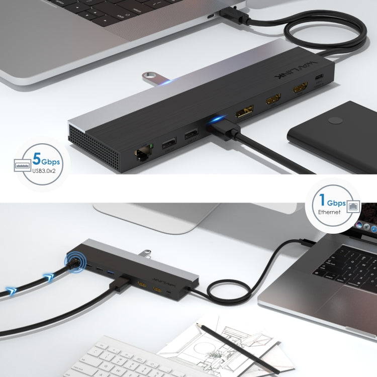 Wavlink UMD08 DisplayPort 12 in 1 Type-C Triple Display Docking Station, UMD08