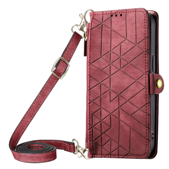 Geometric Zipper Wallet Side Buckle Leather Phone Case with Crossbody Lanyard, For iPhone 12 Pro Max, For iPhone 12 Pro, For iPhone 11 Pro Max, For iPhone 11
