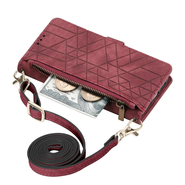 Geometric Zipper Wallet Side Buckle Leather Phone Case with Crossbody Lanyard, For iPhone 13 Pro Max, For iPhone 13 Pro, For iPhone 13, For iPhone 12