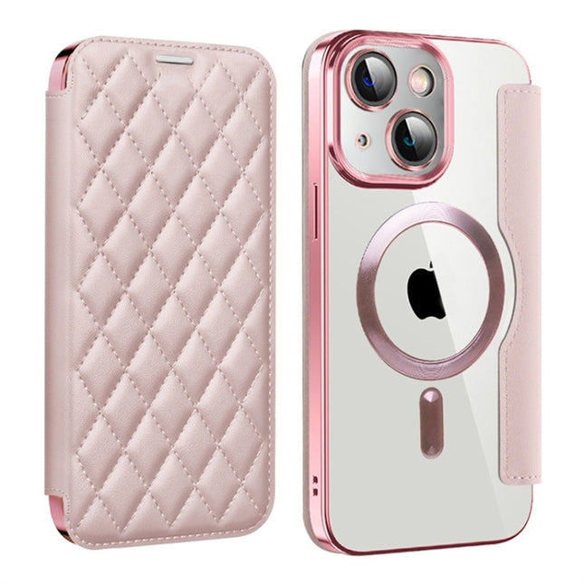 Shield Magsafe RFID Anti-theft Rhombus Leather Phone Case, For iPhone 15 Plus, For iPhone 15, For iPhone 14 Plus