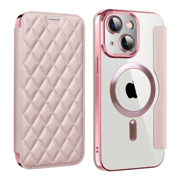Shield Magsafe RFID Anti-theft Rhombus Leather Phone Case, For iPhone 15 Plus, For iPhone 15, For iPhone 14 Plus