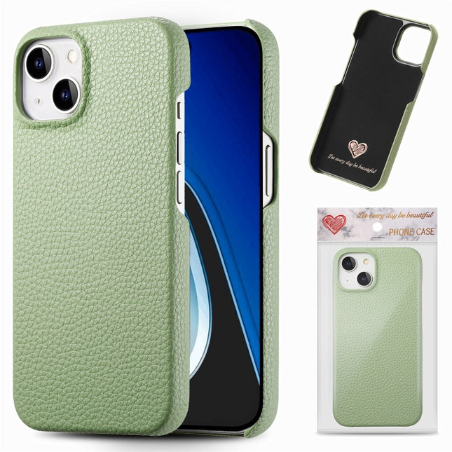 Litchi Oil Edge Leather Back Phone Case, For iPhone 15