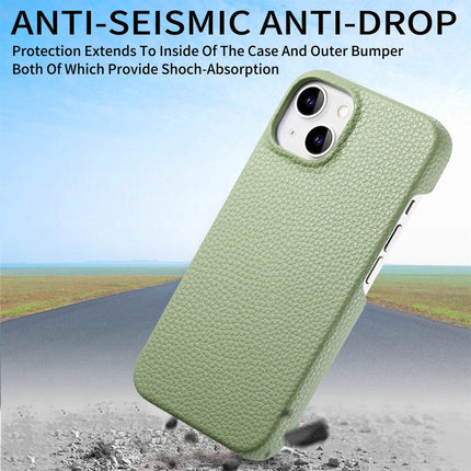 Litchi Oil Edge Leather Back Phone Case, For iPhone 15
