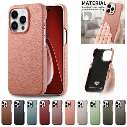 Litchi Oil Edge Leather Back Phone Case, For iPhone 15