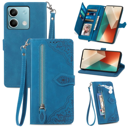 Embossed Flower Zipper Leather Phone Case, For Xiaomi Poco C65, For Xiaomi Redmi Note 13 5G, For Xiaomi Redmi Note 13 Pro+, For Xiaomi Redmi Note 13 Pro 5G