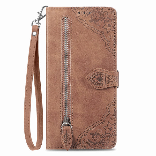 Embossed Flower Zipper Leather Phone Case, For Xiaomi Redmi K60 Ultra, For Xiaomi Redmi K70 Pro, For Xiaomi Redmi K70, For Xiaomi 13T / 13T Pro