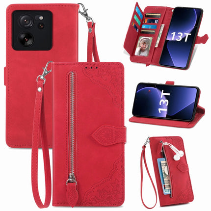 Embossed Flower Zipper Leather Phone Case, For Xiaomi Redmi K60 Ultra, For Xiaomi Redmi K70 Pro, For Xiaomi Redmi K70, For Xiaomi 13T / 13T Pro