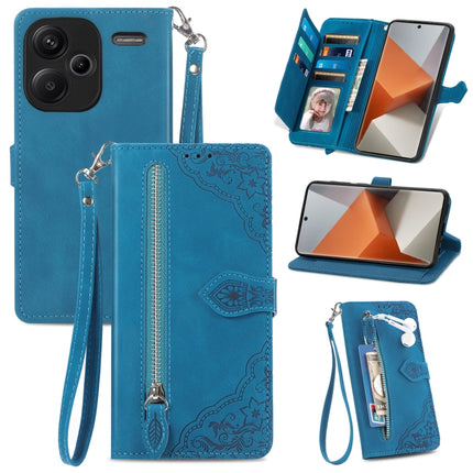 Embossed Flower Zipper Leather Phone Case, For Xiaomi Poco C65, For Xiaomi Redmi Note 13 5G, For Xiaomi Redmi Note 13 Pro+, For Xiaomi Redmi Note 13 Pro 5G
