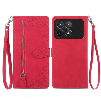 Embossed Flower Zipper Leather Phone Case, For Xiaomi Redmi K60 Ultra, For Xiaomi Redmi K70 Pro, For Xiaomi Redmi K70, For Xiaomi 13T / 13T Pro