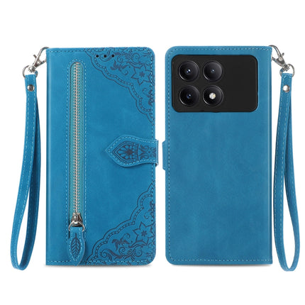 Embossed Flower Zipper Leather Phone Case, For Xiaomi Redmi 13C 5G, For Xiaomi Redmi K70E, For Xiaomi Poco X6 Pro, For Xiaomi  14 Ultra