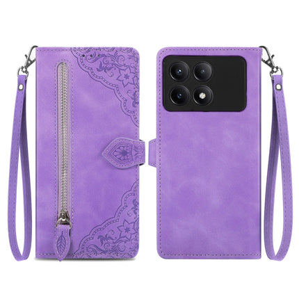 Embossed Flower Zipper Leather Phone Case, For Xiaomi Redmi 13C 5G, For Xiaomi Redmi K70E, For Xiaomi Poco X6 Pro, For Xiaomi  14 Ultra