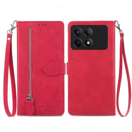 Embossed Flower Zipper Leather Phone Case, For Xiaomi Redmi 13C 5G, For Xiaomi Redmi K70E, For Xiaomi Poco X6 Pro, For Xiaomi  14 Ultra