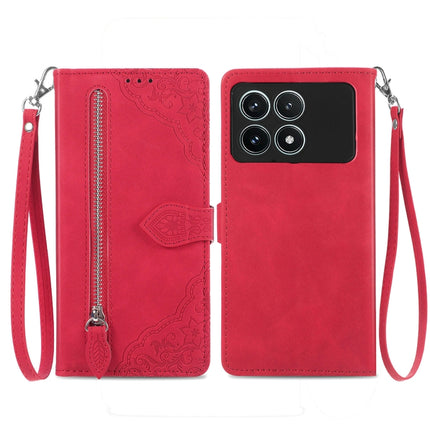 Embossed Flower Zipper Leather Phone Case, For Xiaomi Redmi K60 Ultra, For Xiaomi Redmi K70 Pro, For Xiaomi Redmi K70, For Xiaomi 13T / 13T Pro