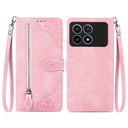 Embossed Flower Zipper Leather Phone Case, For Xiaomi Redmi K60 Ultra, For Xiaomi Redmi K70 Pro, For Xiaomi Redmi K70, For Xiaomi 13T / 13T Pro