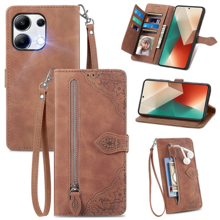 Embossed Flower Zipper Leather Phone Case, For Xiaomi Poco M6 Pro 4G, For Xiaomi Redmi Note 13 Pro 4G, For Xiaomi Redmi A3, For Xiaomi Redmi Note 13 4G