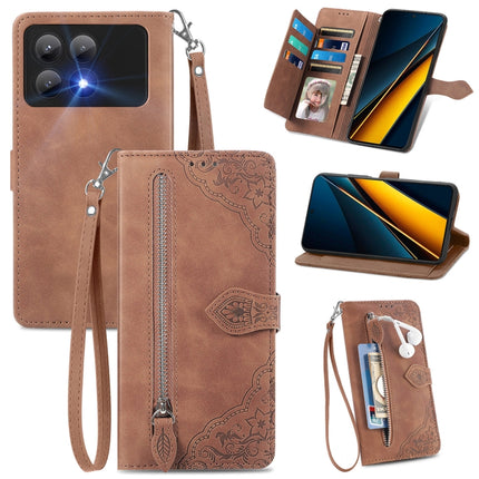 Embossed Flower Zipper Leather Phone Case, For Xiaomi Redmi 13C 5G, For Xiaomi Redmi K70E, For Xiaomi Poco X6 Pro, For Xiaomi  14 Ultra