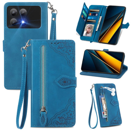 Embossed Flower Zipper Leather Phone Case, For Xiaomi Redmi 13C 5G, For Xiaomi Redmi K70E, For Xiaomi Poco X6 Pro, For Xiaomi  14 Ultra