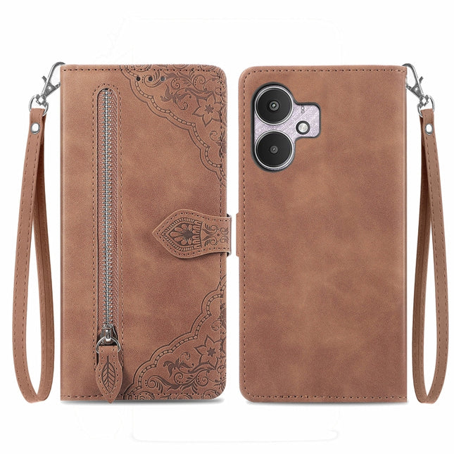 Embossed Flower Zipper Leather Phone Case, For Xiaomi Redmi 13C 5G, For Xiaomi Redmi K70E, For Xiaomi Poco X6 Pro, For Xiaomi  14 Ultra