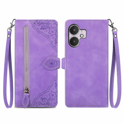 Embossed Flower Zipper Leather Phone Case, For Xiaomi Redmi 13C 5G, For Xiaomi Redmi K70E, For Xiaomi Poco X6 Pro, For Xiaomi  14 Ultra
