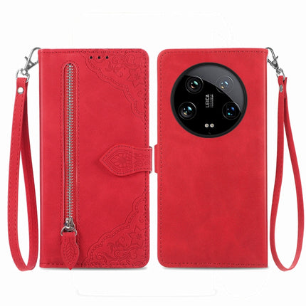 Embossed Flower Zipper Leather Phone Case, For Xiaomi Redmi 13C 5G, For Xiaomi Redmi K70E, For Xiaomi Poco X6 Pro, For Xiaomi  14 Ultra