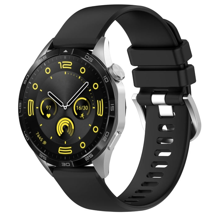 Liquid Glossy Silver Buckle Silicone Watch Band, For Huawei Watch GT4 46mm 22mm, For Huawei Watch GT4 41mm 18mm