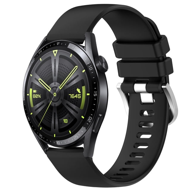 Liquid Glossy Silver Buckle Silicone Watch Band, For Huawei Watch GT3 42mm 20mm, For Huawei Watch 3 22mm