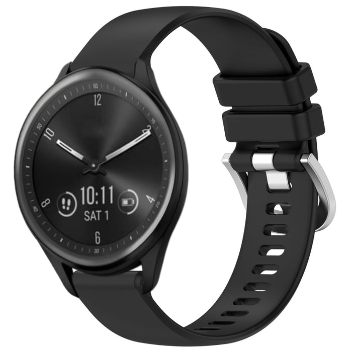 Liquid Glossy Silver Buckle Silicone Watch Band, For Garmin Vivomove Sport, For Garmin Venu 2 Plus