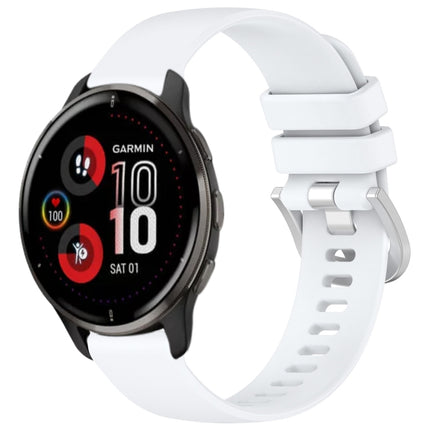 Liquid Glossy Silver Buckle Silicone Watch Band, For Garmin Vivomove Sport, For Garmin Venu 2 Plus
