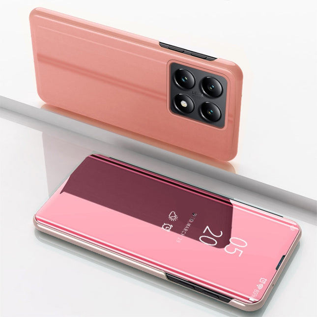 Plated Mirror Horizontal Flip Leather Phone Case with Holder, For Xiaomi 14T, For Xiaomi Redmi 14C 4G, For Xiaomi Poco F6