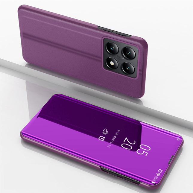 Plated Mirror Horizontal Flip Leather Phone Case with Holder, For Xiaomi 14T, For Xiaomi Redmi 14C 4G, For Xiaomi Poco F6
