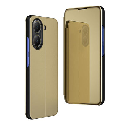 Plated Mirror Horizontal Flip Leather Phone Case with Holder, For Xiaomi  Poco X7 Pro, For Redmi Note 14 4G 163.25mm, For Xiaomi Redmi Note 14 5G