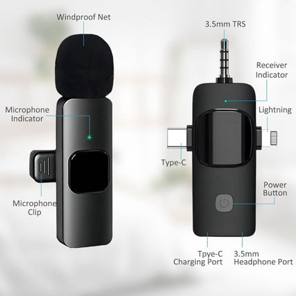 Micrófonos de solapa inalámbricos para iPhone/Android, 2 en 1, 3 en 1