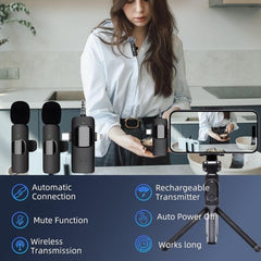 Wireless Lavalier Microphones for iPhone / Android, 2 in 1, 3 in 1