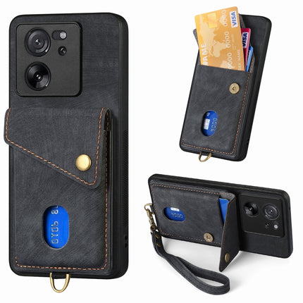 Retro Card Wallet Fold Leather Phone Case with Strap, For Xiaomi Redmi Note 13 Pro 5G, For Xiaomi 13T / 13T Pro