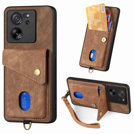 Retro Card Wallet Fold Leather Phone Case with Strap, For Xiaomi Redmi Note 13 Pro 5G, For Xiaomi 13T / 13T Pro
