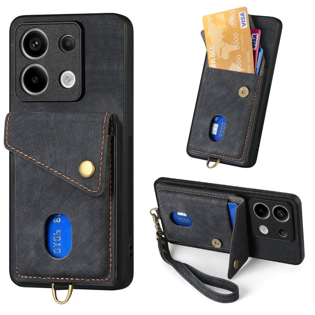 Retro Card Wallet Fold Leather Phone Case with Strap, For Xiaomi Redmi Note 13 Pro 5G, For Xiaomi 13T / 13T Pro