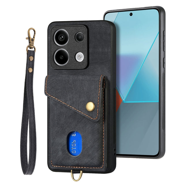 Retro Card Wallet Fold Leather Phone Case with Strap, For Xiaomi Redmi Note 13 Pro 5G, For Xiaomi 13T / 13T Pro