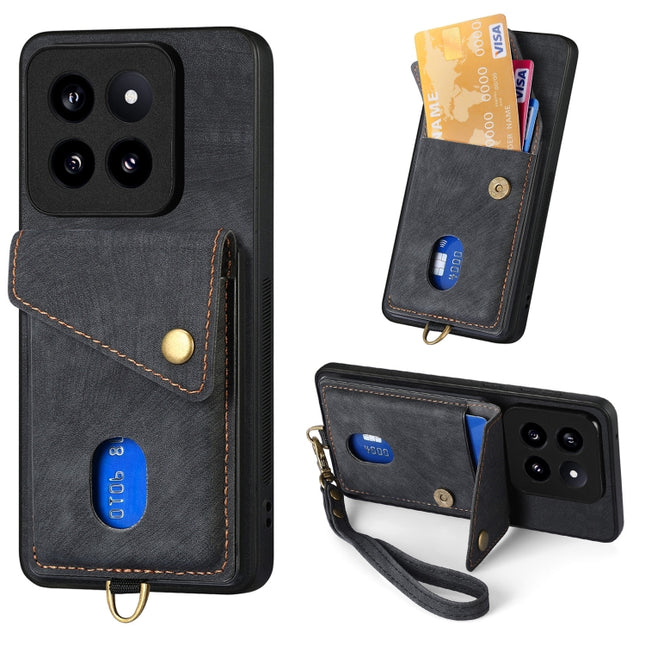 Retro Card Wallet Fold Leather Phone Case with Strap, For Xiaomi 14 Pro, For Xiaomi 14, For Xiaomi Redmi Note 13 5G, For Xiaomi Redmi Note 13 Pro+