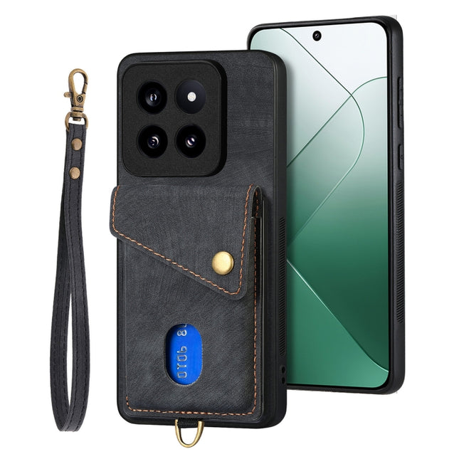 Retro Card Wallet Fold Leather Phone Case with Strap, For Xiaomi 14 Pro, For Xiaomi 14, For Xiaomi Redmi Note 13 5G, For Xiaomi Redmi Note 13 Pro+
