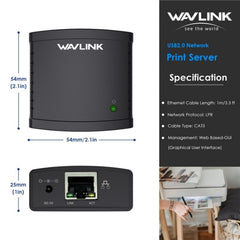 WAVLINK NU72P11 100Mbps Network Print Server USB 2.0 Network Printer Power Adapter, US Plug, UK Plug, EU Plug, AU Plug