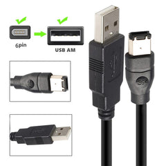 JUNSUNMAY Firewire IEEE 1394 6 Pin Male to USB 2.0 Male Adaptor Convertor Cable Cord, 1.8m, 3m, 4.5m