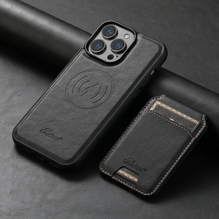 Suteni H15 MagSafe Oil Eax Leather Detachable Wallet Back Phone Case, For iPhone 15 Pro, For iPhone 15 Plus, For iPhone 15, For iPhone 14 Plus