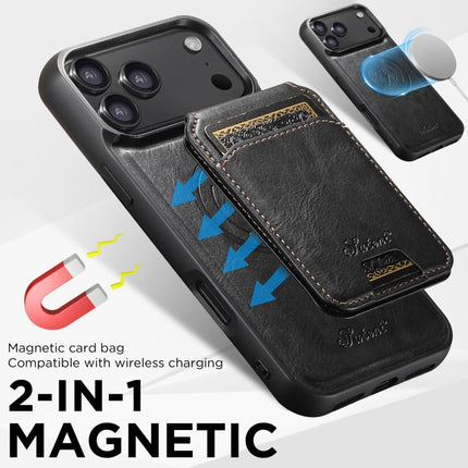 Suteni H15 MagSafe Oil Eax Leather Detachable Wallet Back Phone Case, For iPhone 18, For iPhone 18 Pro, For iPhone 18 Pro Max, For iPhone 17 Pro Max