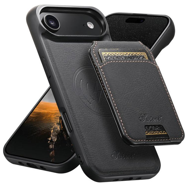 Suteni H16 Litchi Texture Leather Detachable Wallet Back Phone Case, For iPhone Air, For iPhone 16 Pro Max, For iPhone 16 Pro, For iPhone 16 Plus, For iPhone 16, For iPhone 15 Pro Max