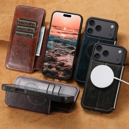 Suteni J05 Leather Magnetic MagSafe Phone Case, For iPhone 18, For iPhone 18 Pro, For iPhone 18 Pro Max, For iPhone 17 Pro Max, For iPhone 17 Pro, For iPhone 17