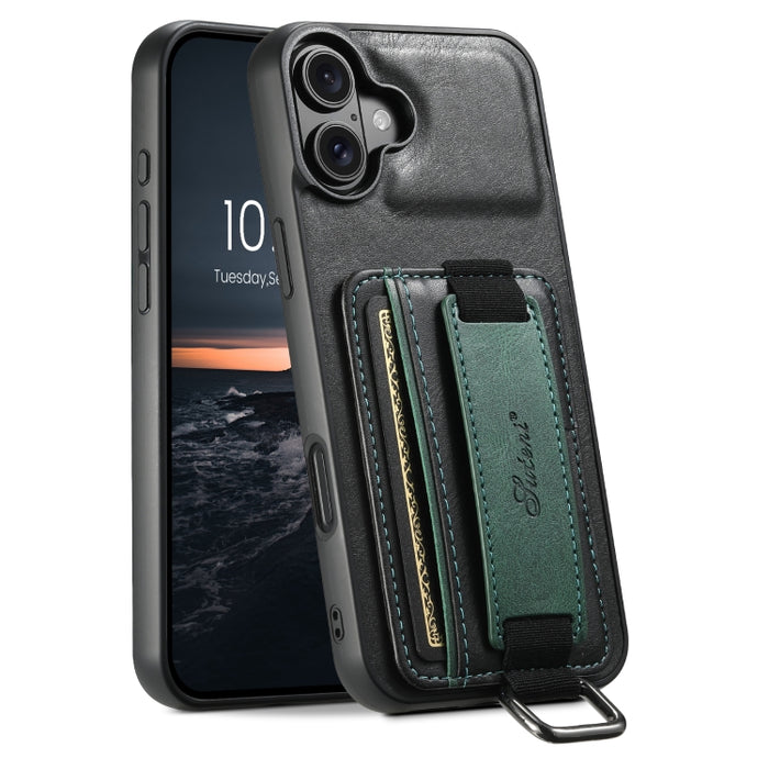 Suteni H13 Card Wallet Wrist Strap Holder PU Phone Case, For iPhone 16 Plus, For iPhone 16, For iPhone 15 Pro Max, For iPhone 15 Pro, For iPhone 15 Plus, For iPhone 15, For iPhone 17e / 16e