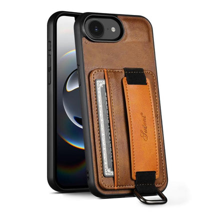 Suteni H13 Card Wallet Wrist Strap Holder PU Phone Case, For iPhone 16 Plus, For iPhone 16, For iPhone 15 Pro Max, For iPhone 15 Pro, For iPhone 15 Plus, For iPhone 15, For iPhone 17e / 16e