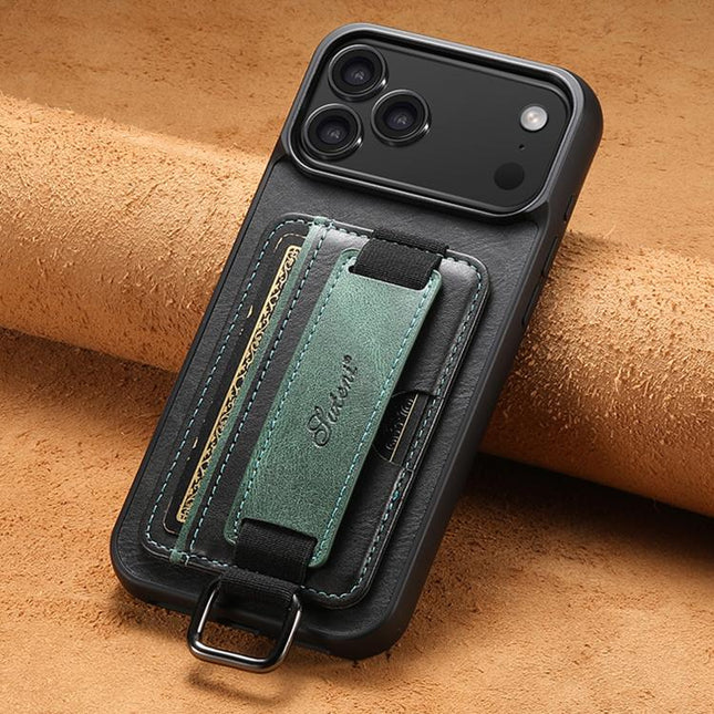 Suteni H13 Card Wallet Wrist Strap Holder PU Phone Case, For iPhone 18, For iPhone 18 Pro, For iPhone 18 Pro Max, For iPhone 17 Pro Max, For iPhone 17 Pro, For iPhone 17, For iPhone  Air, For iPhone 16 Pro Max