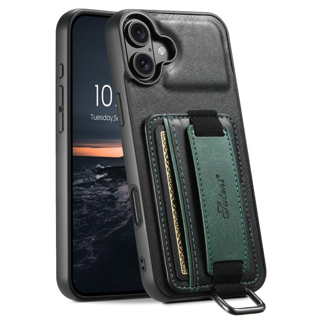 Suteni H13 Card Wallet Wrist Strap Holder PU Phone Case, For iPhone 18, For iPhone 18 Pro, For iPhone 18 Pro Max, For iPhone 17 Pro Max, For iPhone 17 Pro, For iPhone 17, For iPhone  Air, For iPhone 16 Pro Max